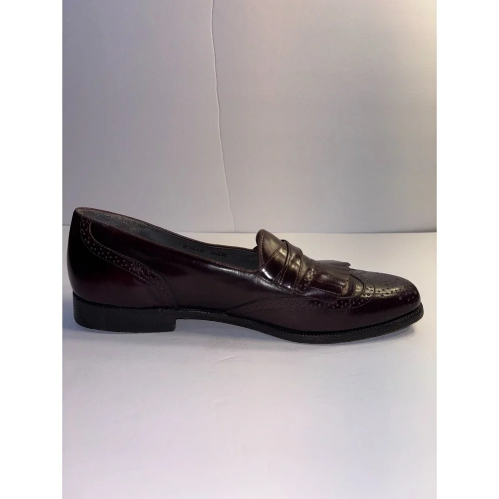 Stacy Adams Dress Shoes Men's 9.5M Brown Leather Nashua Wingtip Longwing Slip On